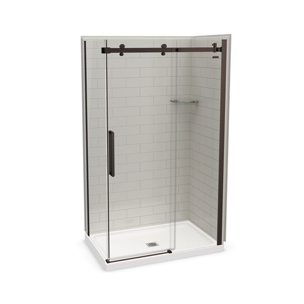 MAAX Utile 48-in x 32-in x 84-in Soft Grey and Dark Bronze Corner Shower Kit with Centre Drain - 5-Piece