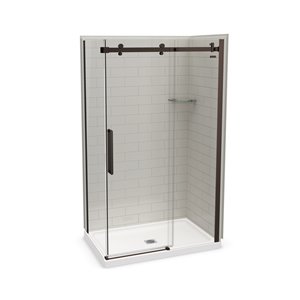 Ensemble de douche en coin Utile par MAAX gris doux et bronze foncé 48 po x 32 po x 84 po avec drain central, 5 pièces