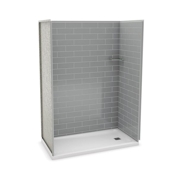 MAAX Utile 60-in x 32-in Ash Grey Alcove Shower Kit with Right Drain - 4-Piece