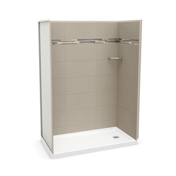 MAAX Utile Alcove Shower Kit with Right Drain - 60-in x 32-in - Origin Greige - 4-Piece