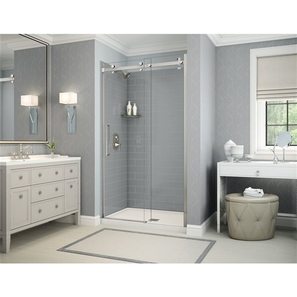 MAAX Utile 48-in x 32-in Ash Grey and Chrome Alcove Shower Kit with Centre Drain - 5-Piece