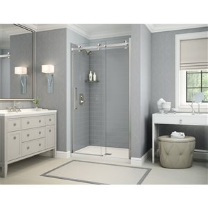 MAAX Utile 48-in x 32-in Ash Grey and Chrome Alcove Shower Kit with Centre Drain - 5-Piece