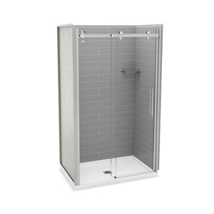 Ensemble de douche en alcôve Utile par MAAX gris cendre et chrome de 48 po x 32 po avec drain central, 5 pièces