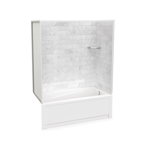 Ensemble de bain-douche Utile par MAAX marbre Carrara de 60 po x 30 po x 81 po avec drain à droite, 4 pièces