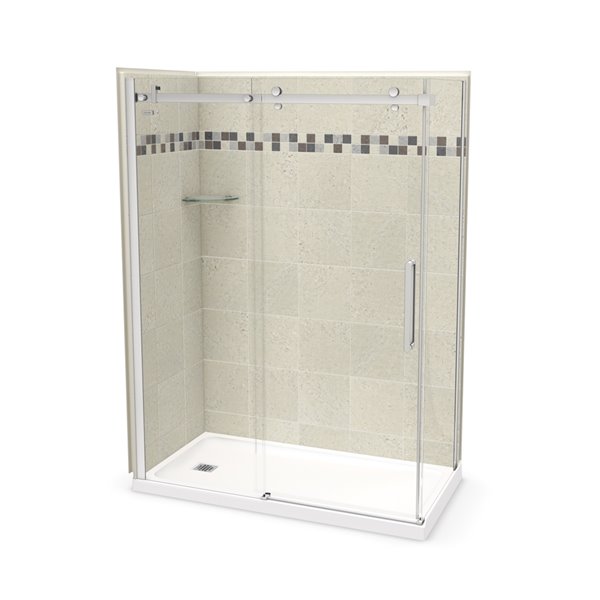 MAAX Utile Alcove Shower Kit with Left Drain 60in x 32in Stone