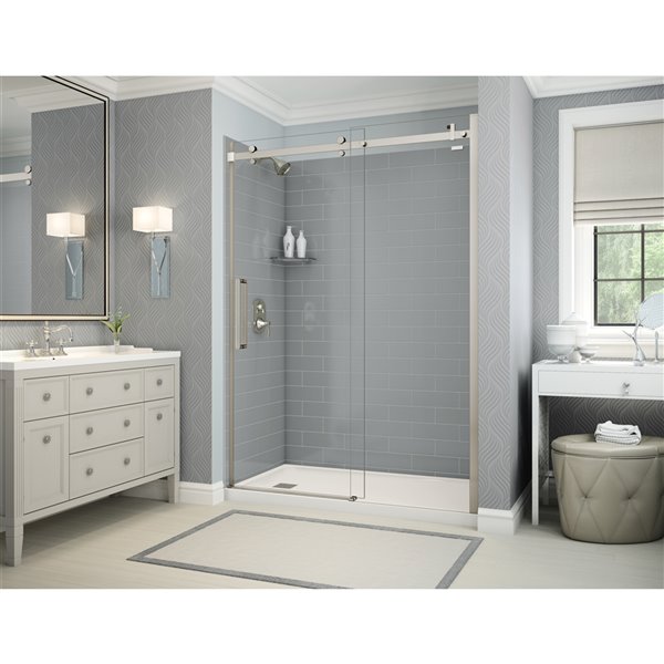 MAAX Utile 60-in x 32-in Ash Grey and Brushed Nickel Alcove Shower Kit with Left Drain - 5-Piece