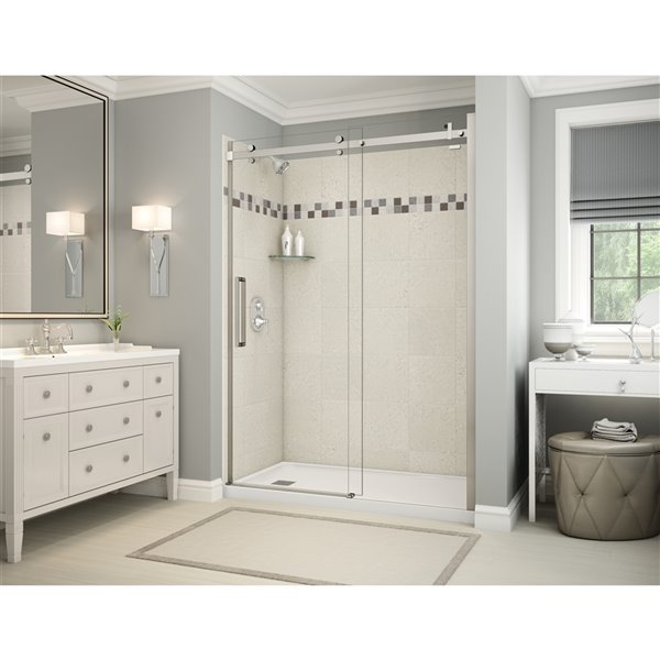 MAAX Utile Alcove Shower Kit with Left Drain 60in x 32in Stone