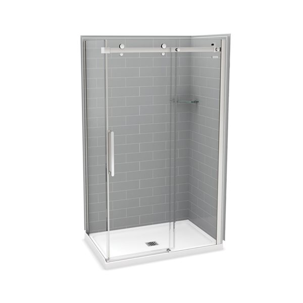 MAAX Utile 48-in x 32-in x 84-in Ash Grey and Chrome Corner Shower Kit with Centre Drain - 5-Piece