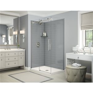 MAAX Utile Corner Shower Kit with Central Drain - 48-in x 32-in x 84-in - Ash Grey/Chrome - 5-Piece