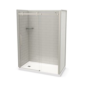 MAAX Utile Alcove Shower Kit with Left Drain - 60-in x 32-in - Soft Grey/Brushed Nickel - 5-Piece