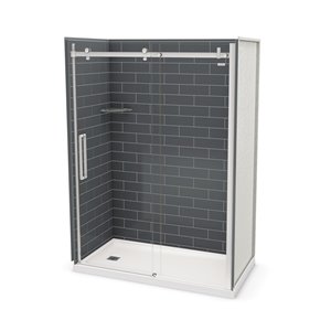 Ensemble de douche en alcôve Utile par MAAX gris foudre et chrome de 60 po x 32 po avec drain à gauche, 5 pièces