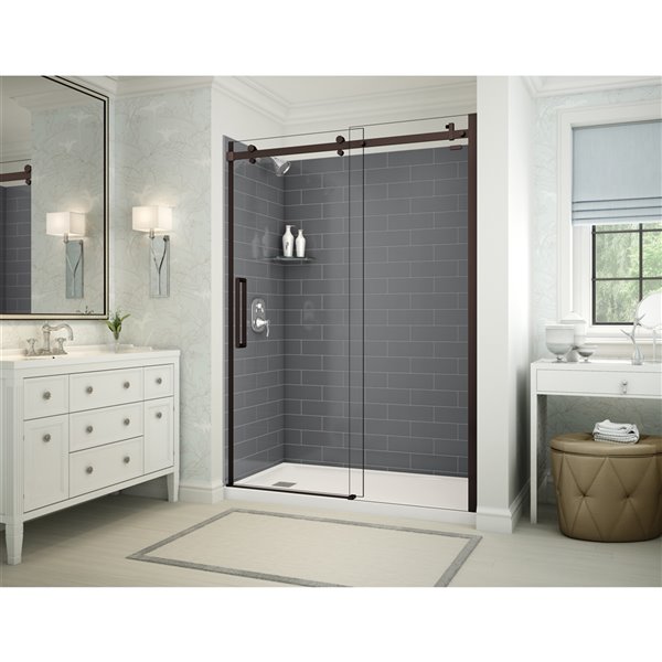 MAAX Utile 60-in x 32-in Thunder Grey and Dark Bronze Alcove Shower Kit with Left Drain - 5-Piece