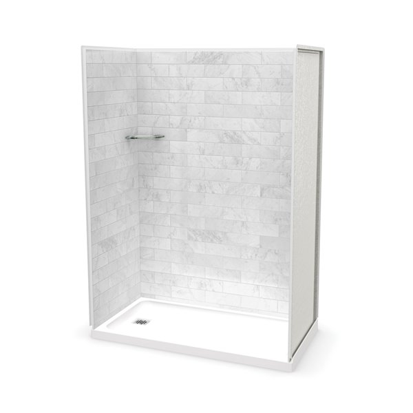 MAAX Utile 60-in x 32-in Marble Carrara Alcove Shower Kit with Left Drain - 4-Piece