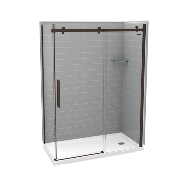 MAAX Utile 60-in x 32-in x 84-in Ash Grey and Dark Bronze Corner Shower Kit with Right Drain - 5-Piece