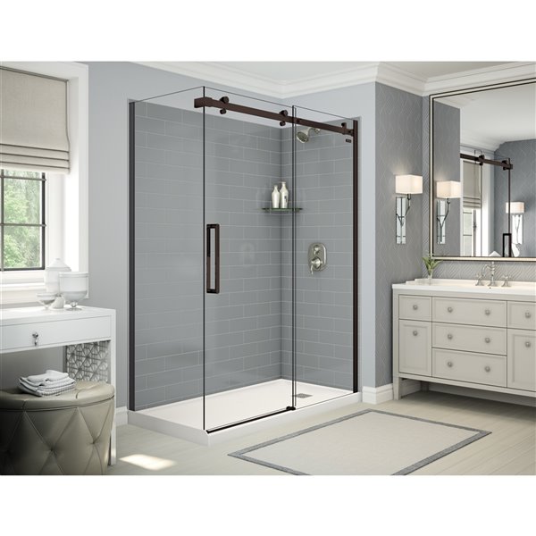 MAAX Utile 60-in x 32-in x 84-in Ash Grey and Dark Bronze Corner Shower Kit with Right Drain - 5-Piece