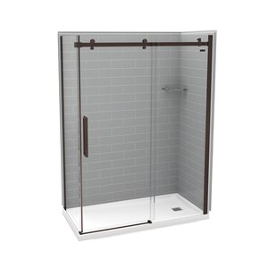 Ensemble de douche en coin Utile par MAAX gris cendre et bronze foncé de 60 po x 32 po x 84 po, drain à droite, 5 pièces