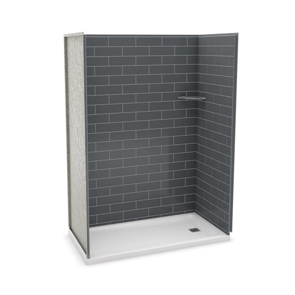 MAAX Utile 60-in x 32-in Thunder Grey Alcove Shower Kit with Right Drain - 4-Piece