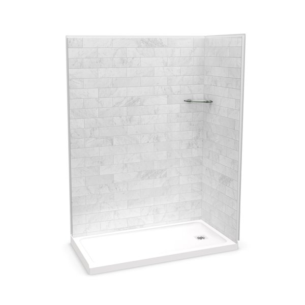 MAAX Utile 60-in x 32-in x 84-in Marble Carrara Corner Shower Kit with Right Drain - 3-Piece