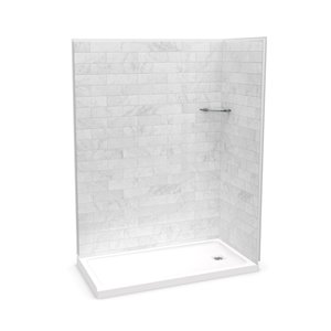 Ensemble de douche Utile par MAAX marbre Carrara de 60 po x 32 po x 84 po avec drain à droite, 3 pièces