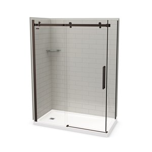 MAAX Utile 60-in x 32-in x 84-in Soft Grey and Dark Bronze Corner Shower Kit with Left Drain - 5-Piece