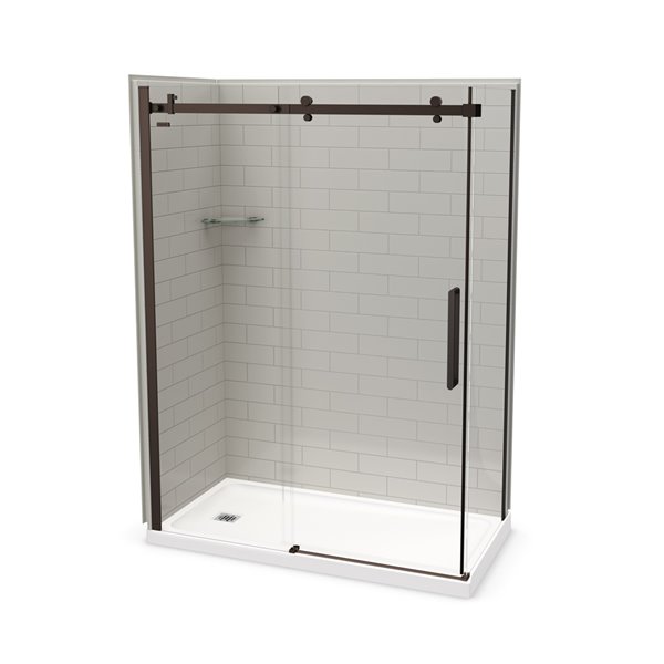 Ensemble de douche en coin Utile par MAAX gris doux et bronze foncé 60 po x 32 po x 84 po avec drain à gauche, 5 pièces