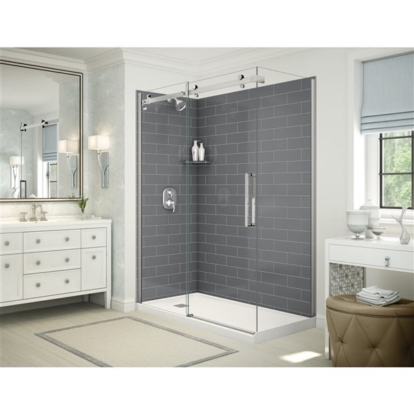 MAAX Utile 60-in x 32-in x 84-in Thunder Grey and Chrome Corner Shower Kit with Left Drain - 5-Piece