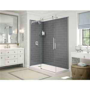 MAAX Utile Corner Shower Kit with Left Drain - 60-in x 32-in x 84-in - Thunder Grey/Chrome - 5-Piece