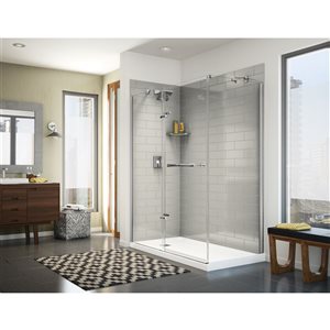 MAAX Utile 60-in x 32-in x 84-in Soft Grey Rectangular Corner Shower Kit with Left Drain - 3-Piece