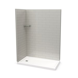 Ensemble de douche en coin Utile par MAAX gris doux rectangulaire de 60 po x 32 po x 84 po avec drain à gauche, 3 pièces