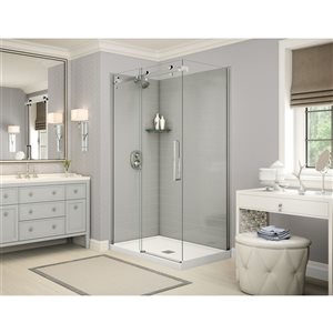 MAAX Utile 48-in x 32-in x 84-in Soft Grey and Chrome Corner Shower Kit with Centre Drain - 5-Piece