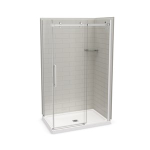 MAAX Utile 48-in x 32-in x 84-in Soft Grey and Chrome Corner Shower Kit with Centre Drain - 5-Piece