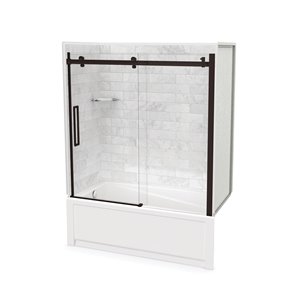 MAAX Utile 60-in x 30-in x 81-in Marble Carrara and Dark Bronze Bathtub Shower Kit with Left Drain - 5-Piece