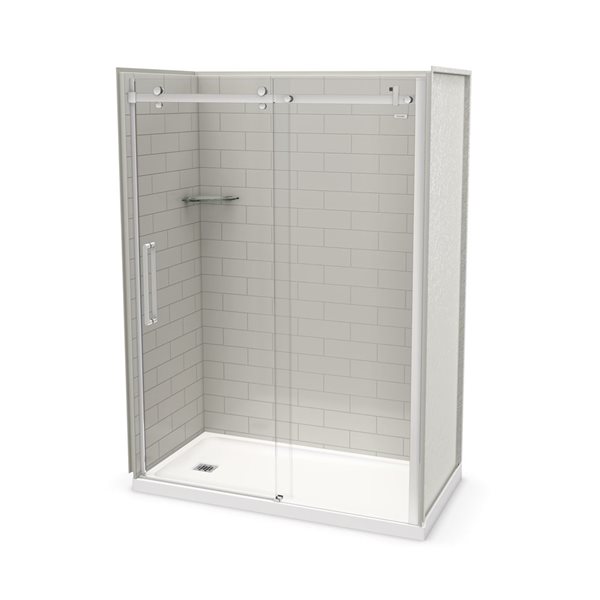 MAAX Utile 60-in x 32-in Soft Grey and Chrome Alcove Shower Kit with Left Drain - 5-Piece