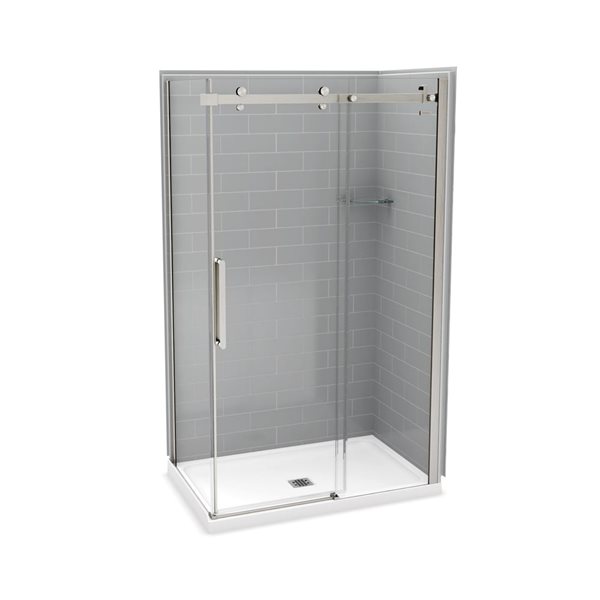 MAAX Utile 48-in x 32-in x 84-in Ash Grey and Brushed Nickel Corner Shower Kit with Centre Drain - 5-Piece