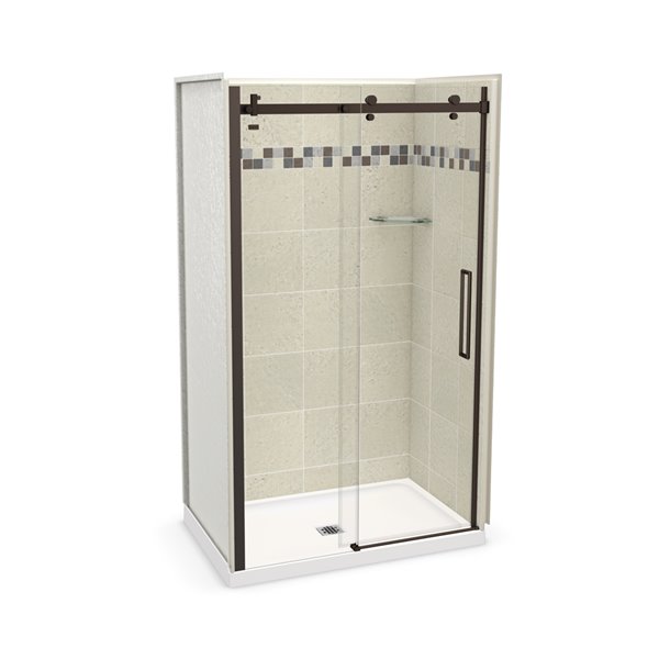 MAAX Utile Alcove Shower Kit with Central Drain - 48-in x 32-in - Stone Sahara/Dark Bronze - 5-Piece