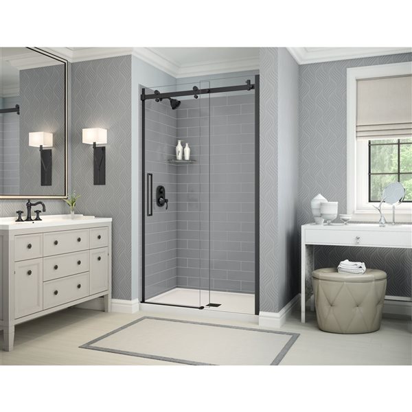 MAAX Utile 48-in x 32-in Ash Grey Alcove Shower Kit with Centre Drain - 4-Piece