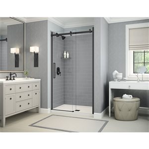 MAAX Utile Alcove Shower Kit with Central Drain - 48-in x 32-in - Ash Grey - 4-Piece