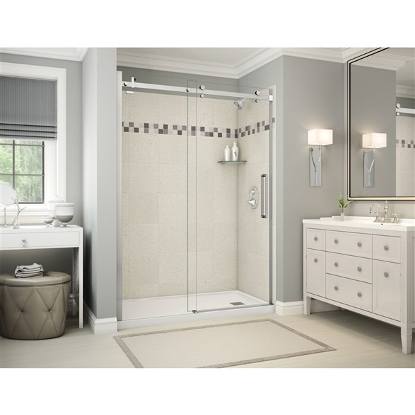 MAAX Utile Alcove Shower Kit with Right Drain - 60-in x 32-in - Stone Sahara/Chrome - 5-Piece