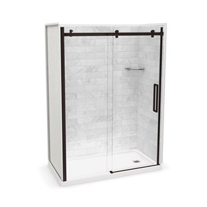 MAAX Utile 60-in x 32-in Marble Carrara and Dark Bronze Alcove Shower Kit with Right Drain - 5-Piece