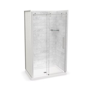 MAAX Utile 48-in x 32-in Marble Carrara and Chrome Alcove Shower Kit with Centre Drain - 5-Piece