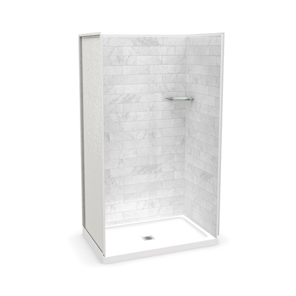 MAAX Utile 48-in x 32-in Marble Carrara Alcove Shower Kit with Centre Drain - 4-Piece