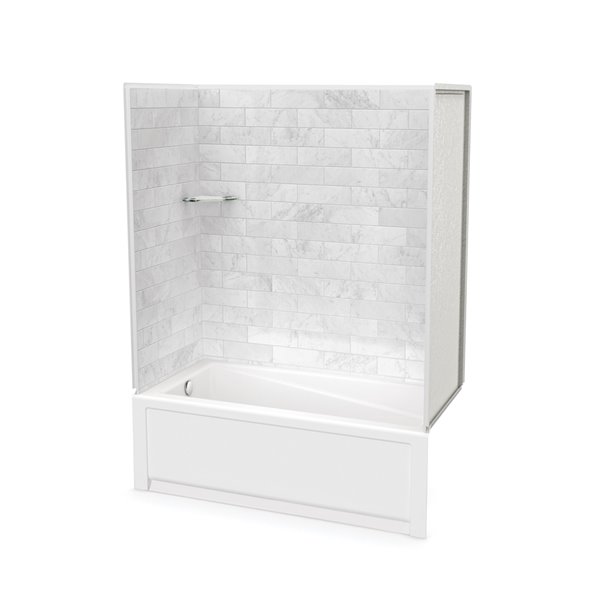 MAAX Utile 60-in x 30-in x 81-in Marble Carrara Bathtub Shower Kit with Left Drain - 4-Piece