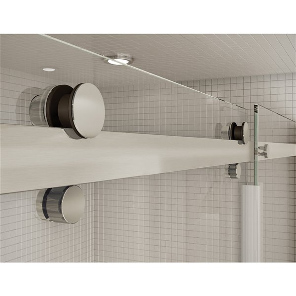 MAAX Utile Alcove Shower Kit with Central Drain - 48-in x 32-in - Marble Carrara/Brushed Nickel - 5-Piece