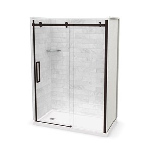 MAAX Utile 60-in x 32-in Marble Carrara and Dark Bronze Alcove Shower Kit with Left Drain - 5-Piece