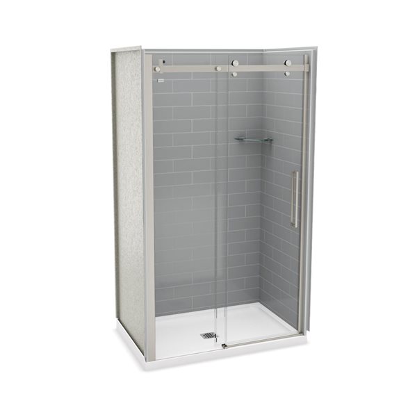 MAAX Utile 48-in x 32-in Ash Grey and Brushed Nickel Alcove Shower Kit with Centre Drain - 5-Piece