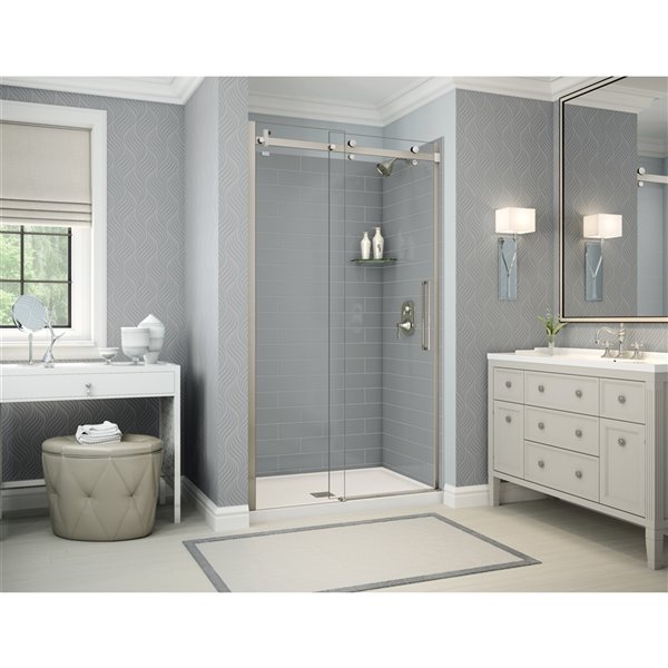 MAAX Utile 48-in x 32-in Ash Grey and Brushed Nickel Alcove Shower Kit with Centre Drain - 5-Piece