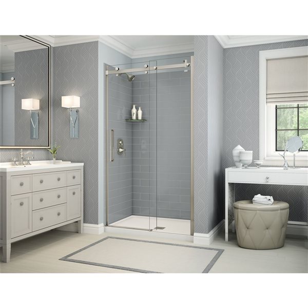 MAAX Utile 48-in x 32-in Ash Grey and Brushed Nickel Alcove Shower Kit with Centre Drain - 5-Piece