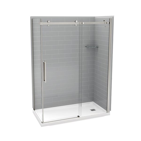 MAAX Utile 60-in x 32-in x 84-in Ash Grey and Brushed Nickel Corner Shower Kit with Right Drain - 5-Piece