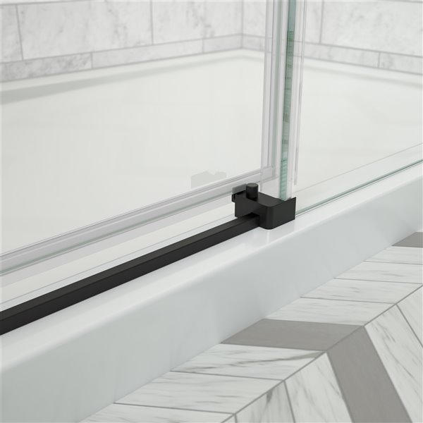 MAAX Odyssey SC 57-in x 59 1/2-in x 78-in Frameless Matte Black Sliding Shower Door (Clear Glass)