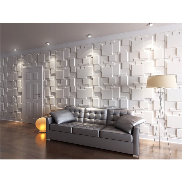 Dundee Decor Falkirk Fifer Geometric Squares 3D Wall Panel - 2.6-ft x 2.1-ft - Off-White - 10-Pack
